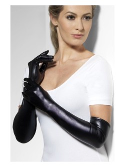 Gloves, Wet Look, Black - FV44039