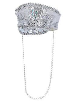 Fever Deluxe Sequin Studded Captains Hat, Silver - FV53022