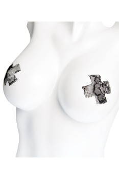 Coquette - Lace Cross Pasties Set Black 1 1 - CQ1893