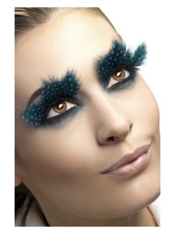 Eyelashes, Large Feather with Aqua Dots, Black - FV24234
