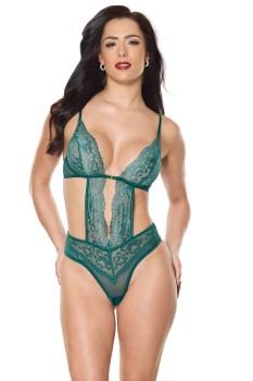 Coquette - Jade Stretch Satin/Scallop Stretch Lace Teddy - CQ25310