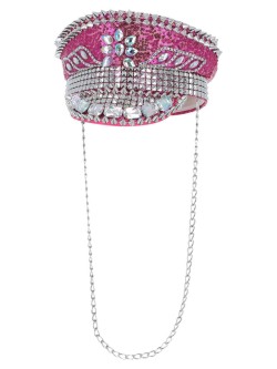 Fever Deluxe Sequin Studded Captains Hat, Hot Pink - FV53026