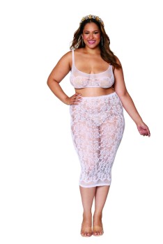Dreamgirl - Dreamgirl Women's Plus Size Seamless sheer lace bralette and slip skirt - DG12921X