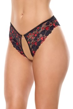 Coquette - Heartbreaker Stretch Printed Lace Crotchless Panty - CQ25319