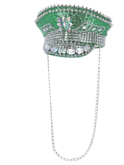 Fever Deluxe Sequin Studded Captains Hat, Green - FV53025