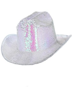 Fever Deluxe Sequin Cowboy Hat, Iridescent White - FV53030