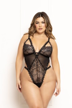 Seven til Midnight - Plus Size Lace and mesh teddy with rhinestone embellishments - STM11600XP
