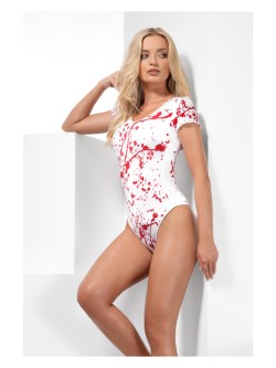 Opaque Bloody Bodysuit, White & Red - FV44789