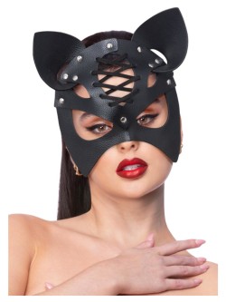 Fever Black Mock Leather Cat Mask - FV53008