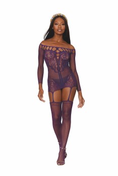 Dreamgirl - Dreamgirl Women's Fishnet and decorative scalloped lace garter dress - DG0446