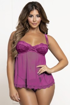 Seven til Midnight - Two piece babydoll set.  Lace and mesh babydoll with underwire - STM11778