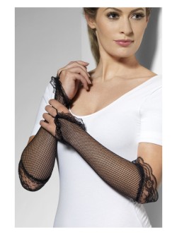 Fingerless Fishnet Gloves Black, Black - FV22550