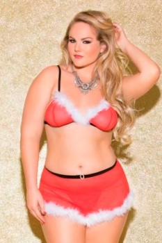 Santa 2Pc W/Faux Feather Trim - GL34012X