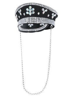 Fever Deluxe Sequin Studded Captains Hat, Black - FV53020