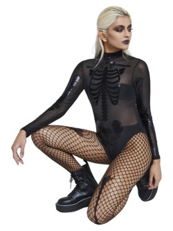 Fever Sheer Skeleton Bodysuit, Black - FV52185