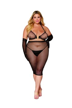 Dreamgirl - Dreamgirl Women's Plus Size Stretch fishnet bra and slip skirt set - DG12770X