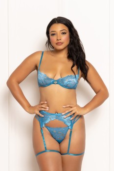 Seven til Midnight - Three piece bra set.  Floral lace bra with underwire - STM11630