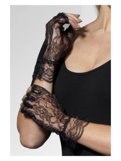 Fingerless Lace Gloves, Black - FV98251