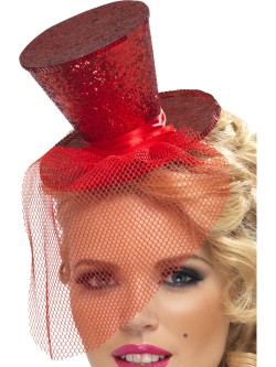 Fever Mini Top Hat on Headband, Red - FV21298