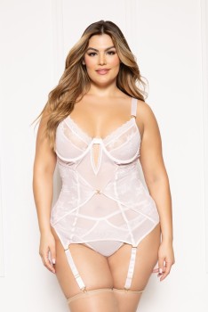 Seven til Midnight - Plus Size Two piece chemise set.  Ditsy floral lace and mesh chemise with underwire - STM11589X