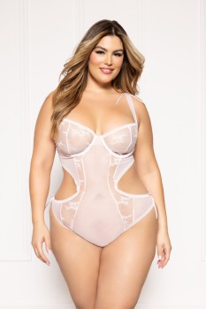 Seven til Midnight - Plus Size Ditsy floral lace and mesh teddy with underwire - STM11588X