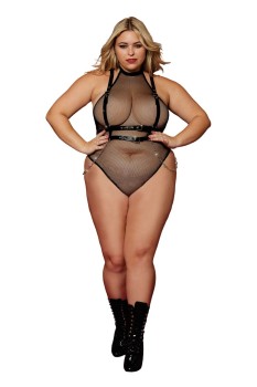 Dreamgirl - Dreamgirl Fetish Fishnet and Faux-Leather Harness Set  - DG13291X