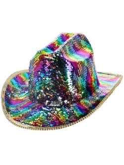 Fever Deluxe Sequin Cowboy Hat, Rainbow - FV53033