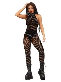 Fever Sleeveless V Striped Bodystocking - FV20795