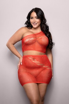 Fantasy Lingerie - SET THE TONE Rhinestone knit one-shoulder top and skirt - FL-V811Q