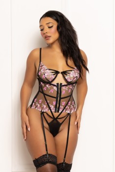 Seven til Midnight - Multicolored embroidered floral galloon lace teddy - STM11649