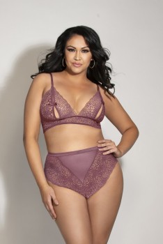 Two Piece Bralette Set.  Lace Bralette With Peek-A-Boo Cups And High Waisted Panty  - STM11293XP