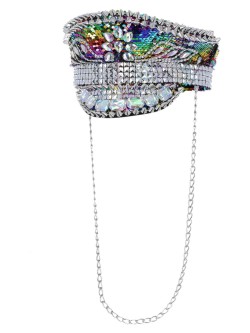 Fever Deluxe Sequin Studded Captains Hat, Rainbow - FV53024