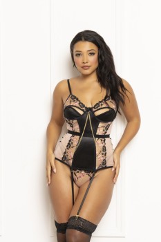 Seven til Midnight - Two piece chemise set.  Embroidered floral lace and satin chemise - STM11671