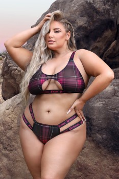 FUCKIN' PERFECTION Plaid Mesh Cut Out Bralette & Panty - FL-AF976X