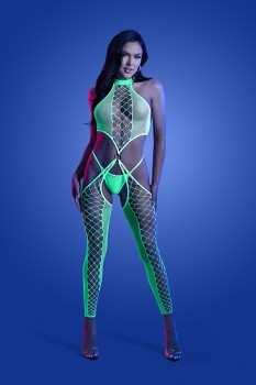 Fantasy Lingerie - HIGH VOLTAGE UV reactive high neck bodystocking & g-string panty - FL-GL2138