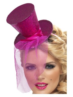 Fever Mini Top Hat on Headband, Hot Pink - FV21194