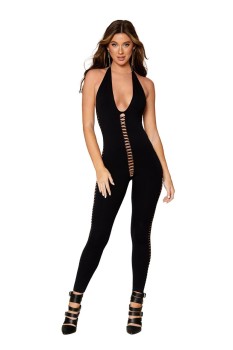 Dreamgirl - Dreamgirl Women's Opaque knitted halter catsuit bodystocking - DG0426