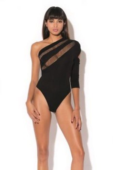 One sleeve bodysuit with fishnet panel. - HAU1672