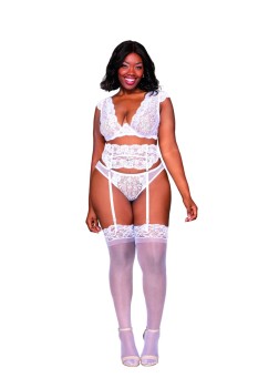 Dreamgirl - Dreamgirl Women's Plus Size Bra Garterbelt & Panty Set with Keyhole Satin Bow Back Detail - DG12437X